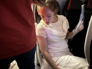 a woman sitting in a chair