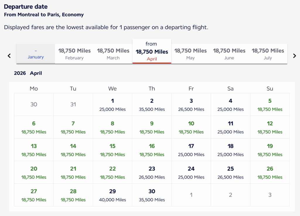 flying blue availability yul-cdg april 2026
