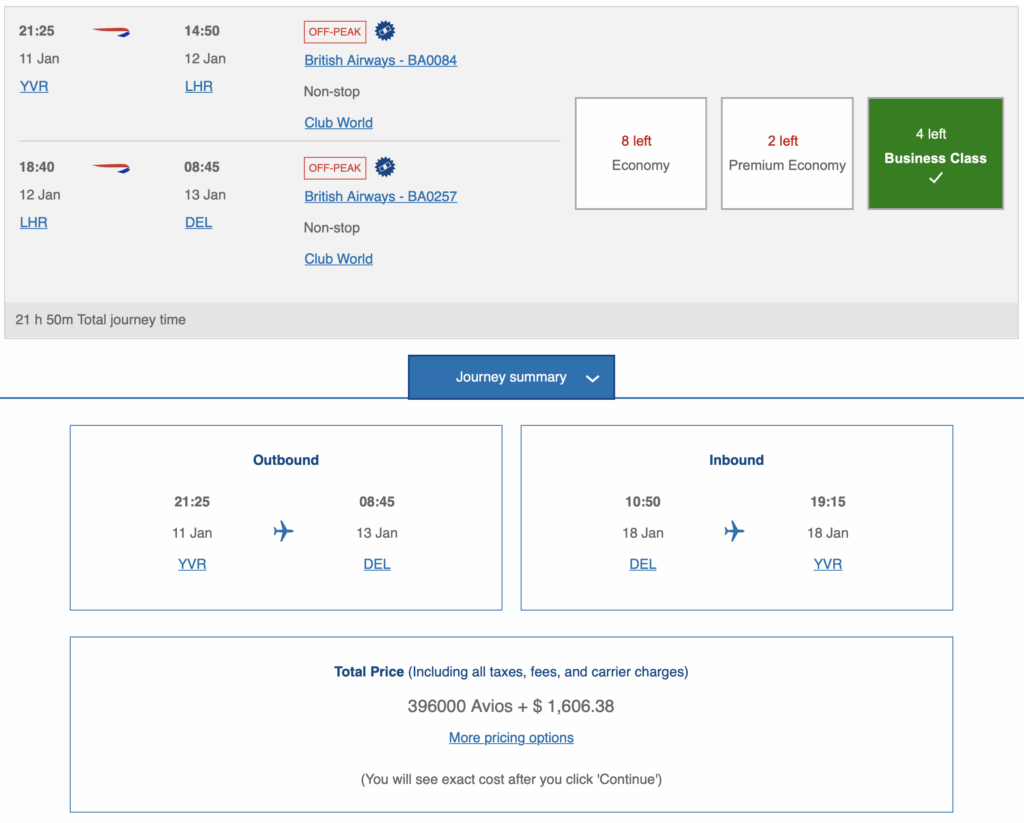 Vancouver to Delhi on Air India