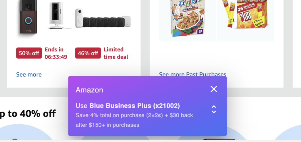 Cardpointers pop-up on Amazon