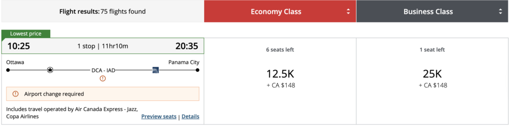 Aeroplan search, co-terminal