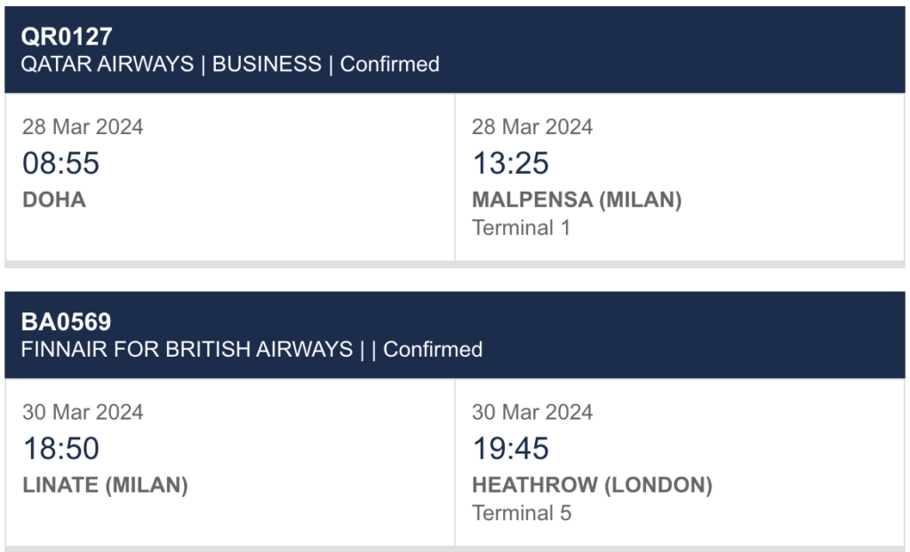 Avios booking co-terminal