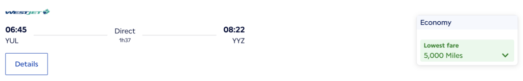 YUL-YYZ westjet on flying blue