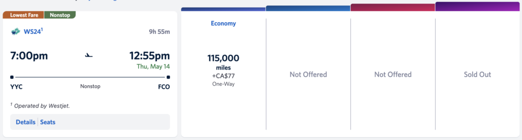 yyz-fco on westjet