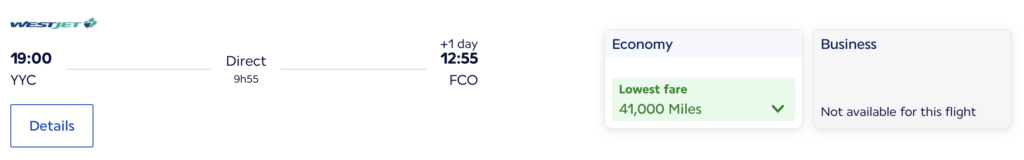 yyz-fco on westjet