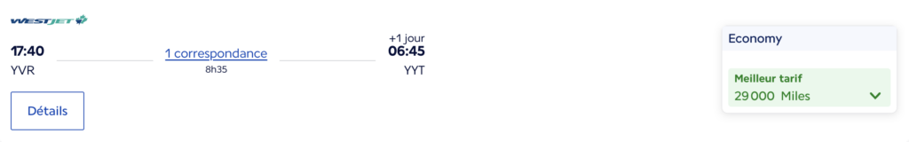 yvr-yyc-yyt on westjet booked with flying blue