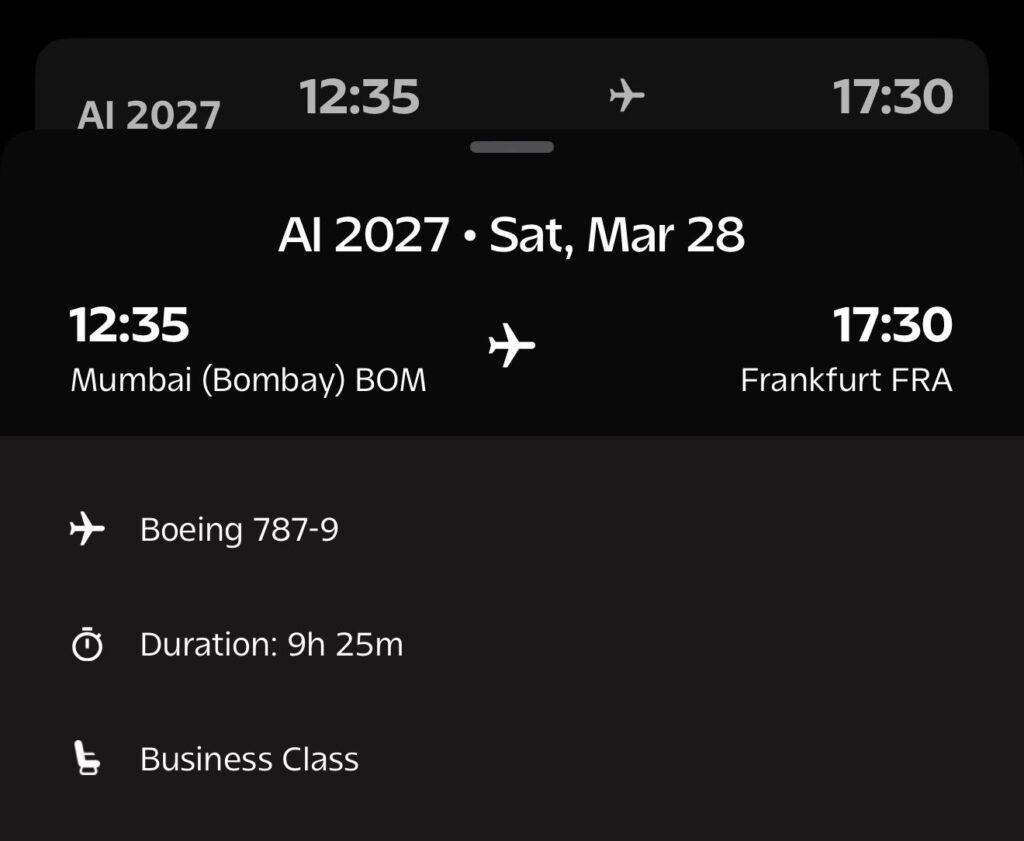 BOM-FRA on AI new 787-9