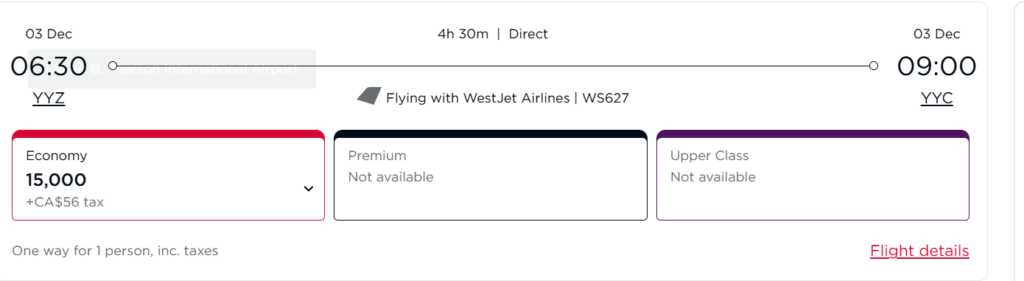 Redeem VS on WestJet