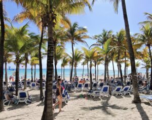 Review Viva Azteca Resort Mexico a group of people on a beach with chairs and trees