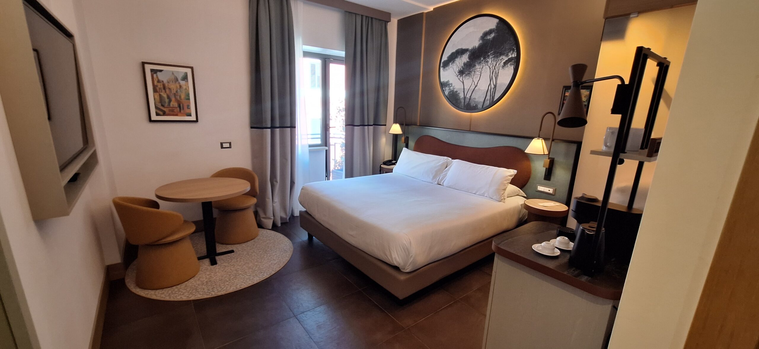 a room with a bed and a table