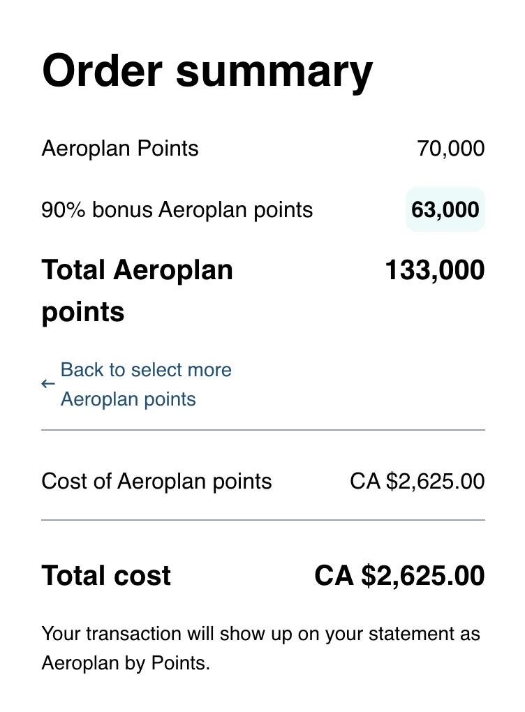 buy aeroplan points