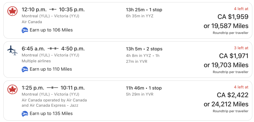 Air Miles redemption travel