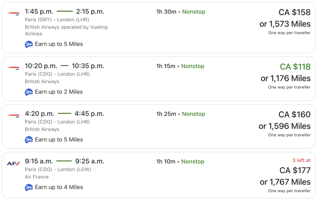Air Miles redemptions