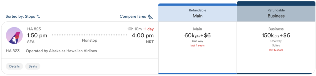 Alaska airlines seattle-tokyo search