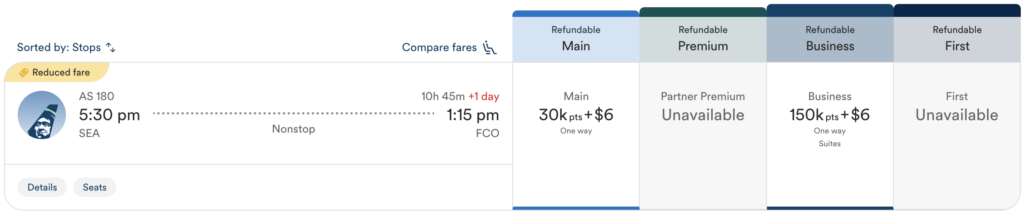 Alaska airlines seattle-rome flight search
