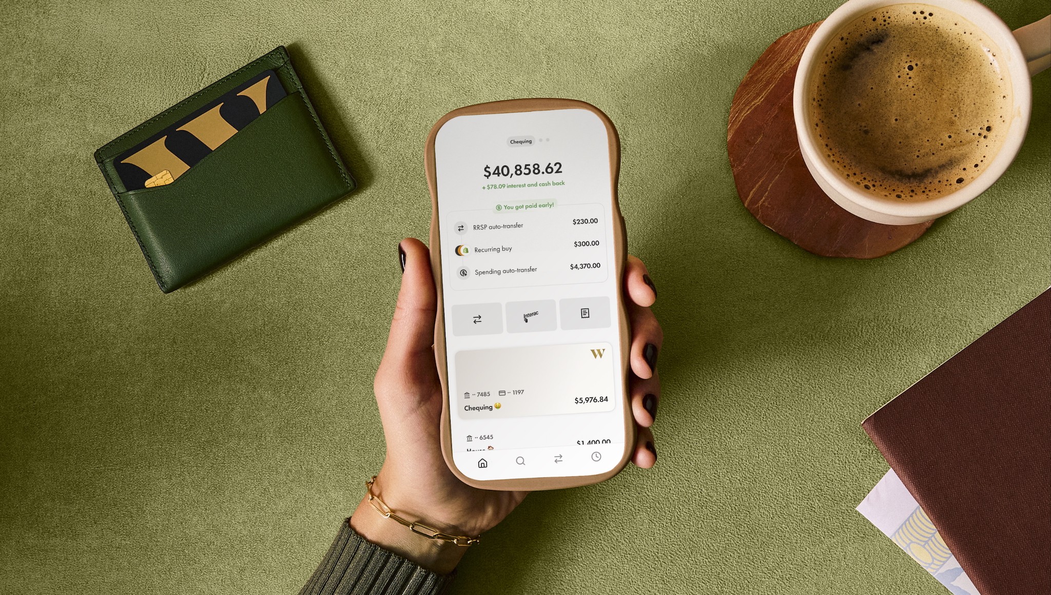 A snapshot of the chequing account experience on the Wealthsimple app. 