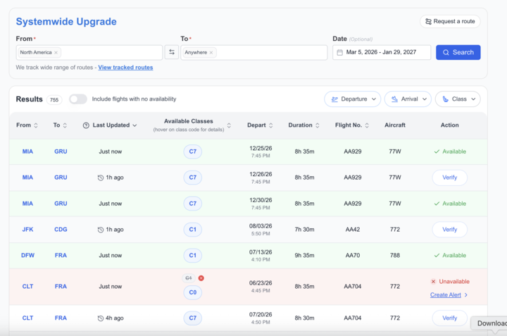 a screenshot of a flight schedule