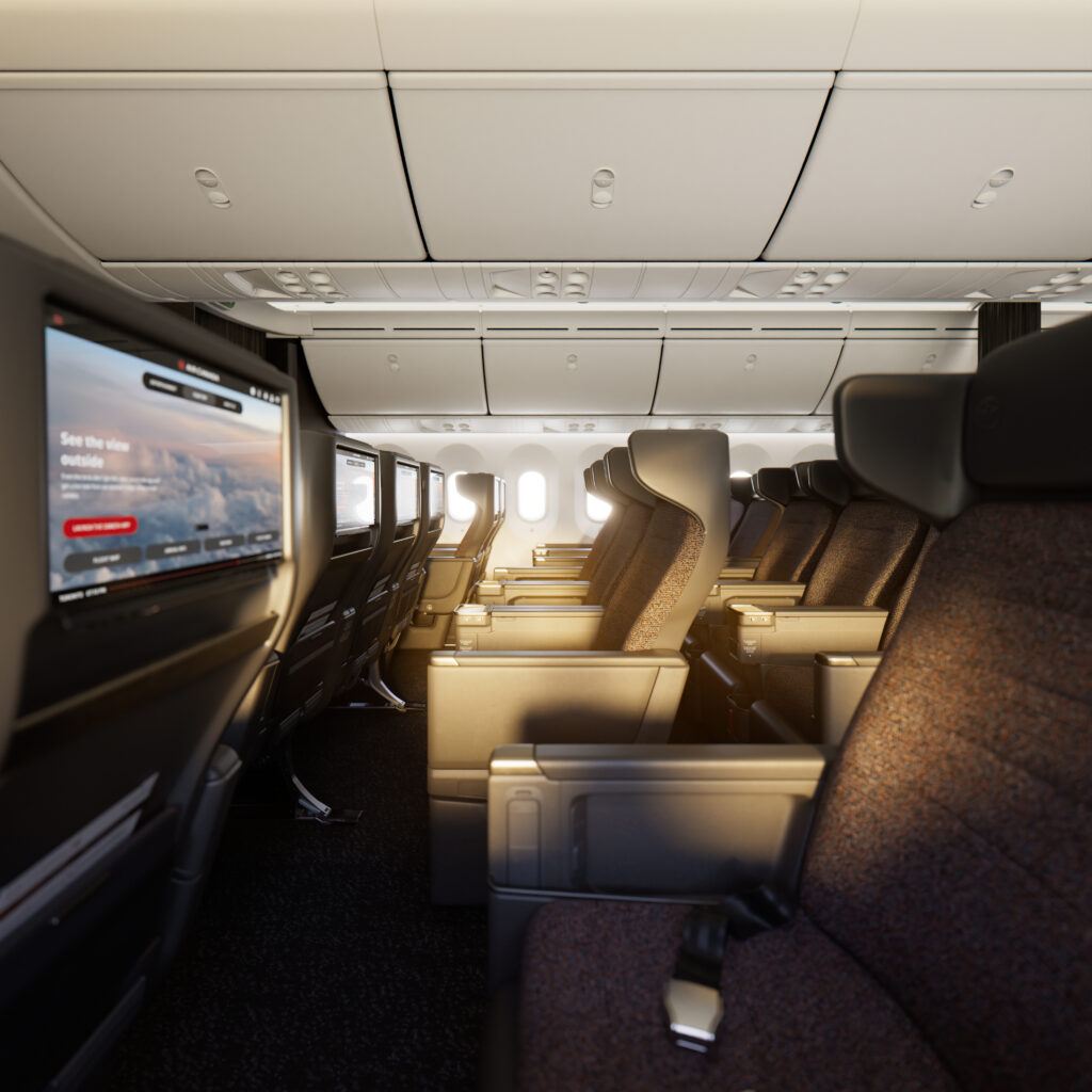 an airplane with seats and a television