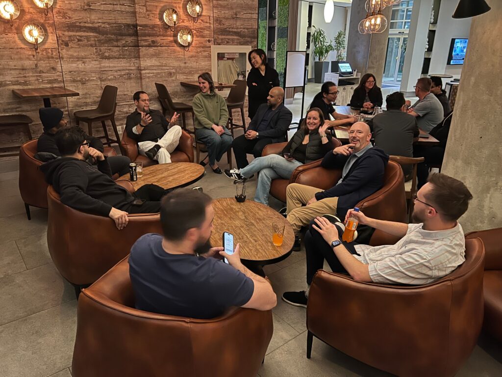 a group of people sitting in chairs
