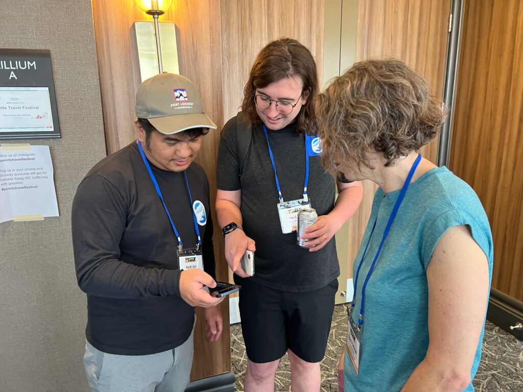 a group of people standing in a room
