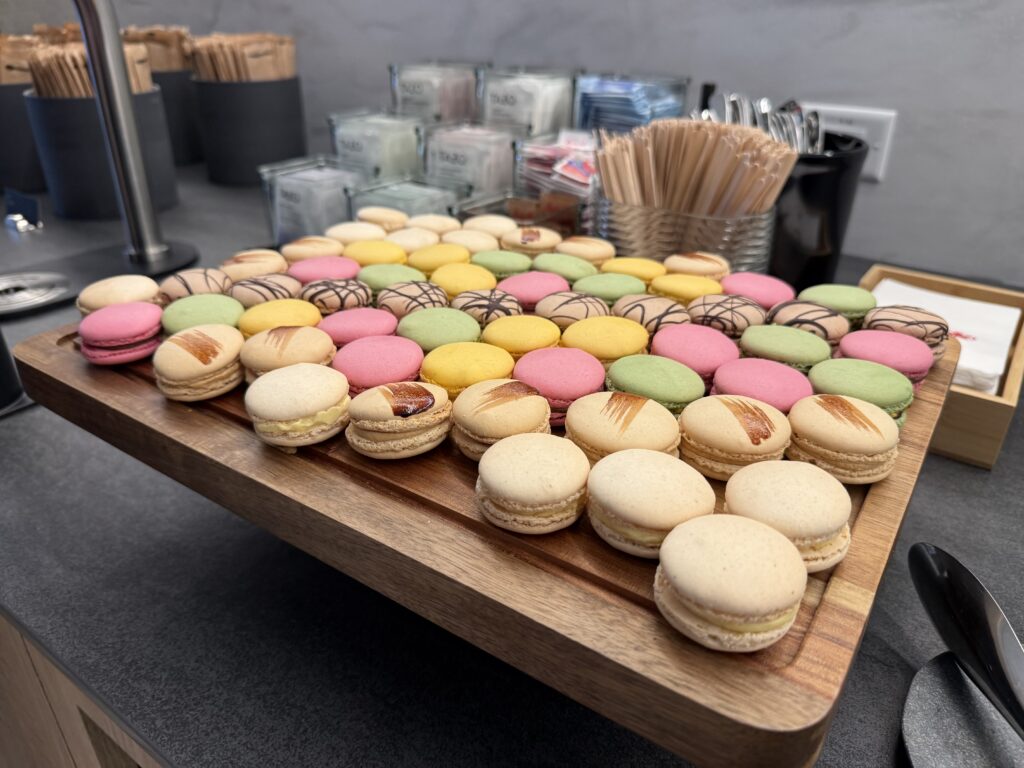 Air Canada Cafe YVR C50 a tray of colorful macaroons