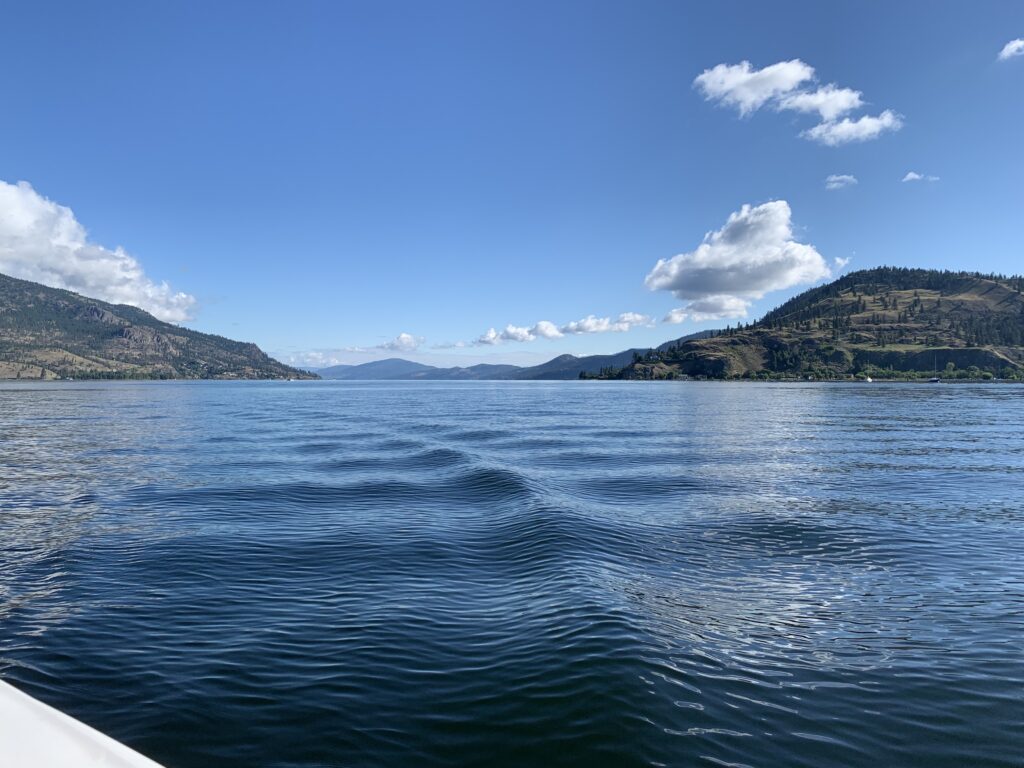 a body of water with mountains in the background