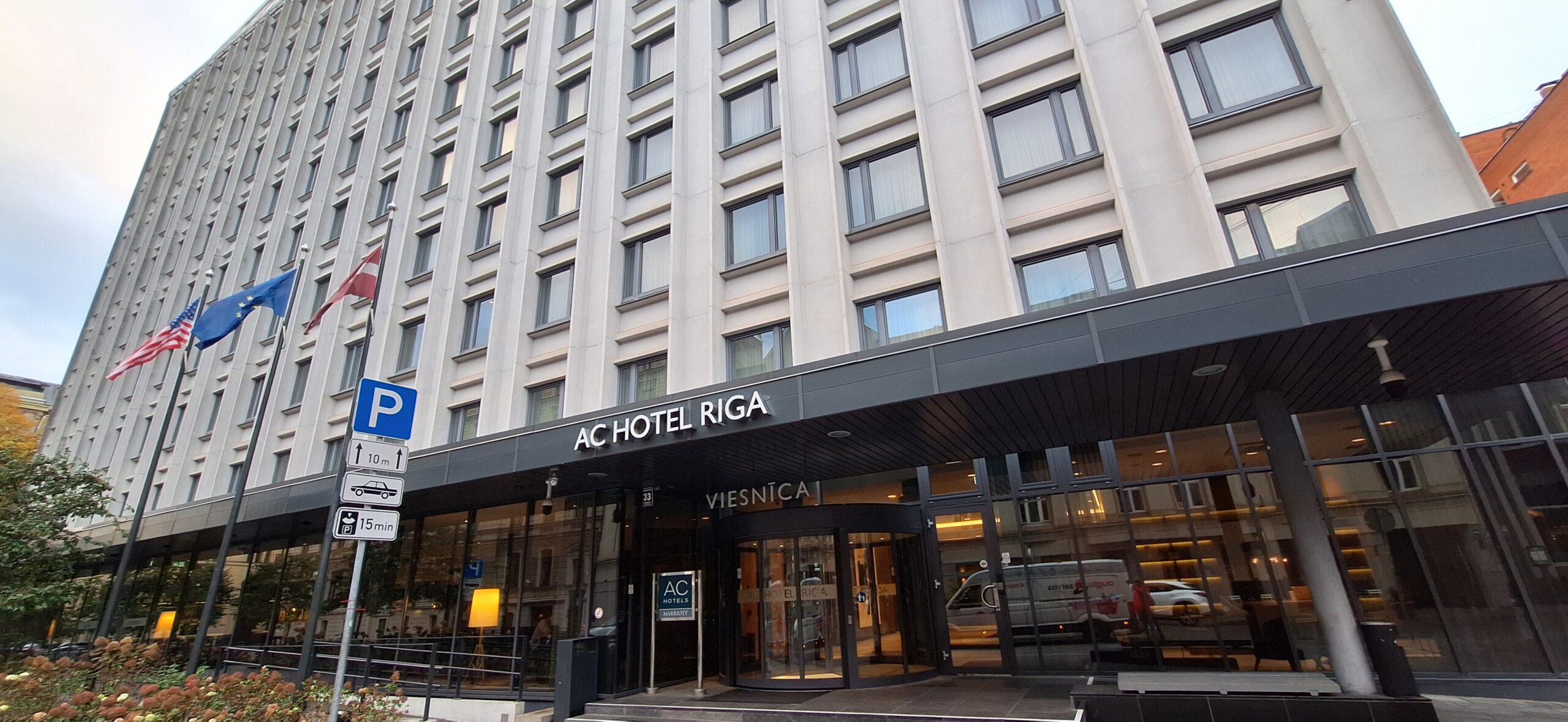 AC Hotel Riga by Marriott Review a building with glass doors
