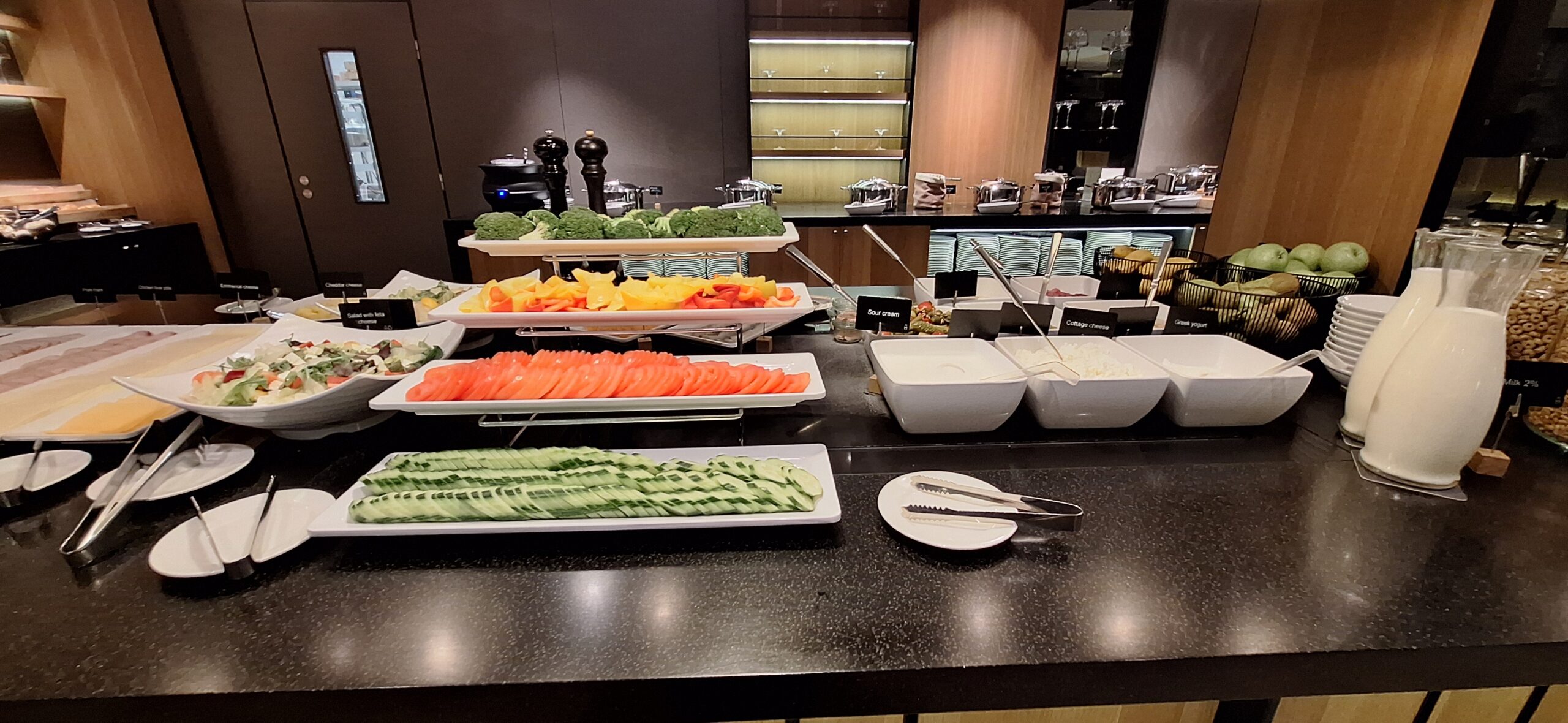 AC Hotel Riga by Marriott Review a buffet table with food on it