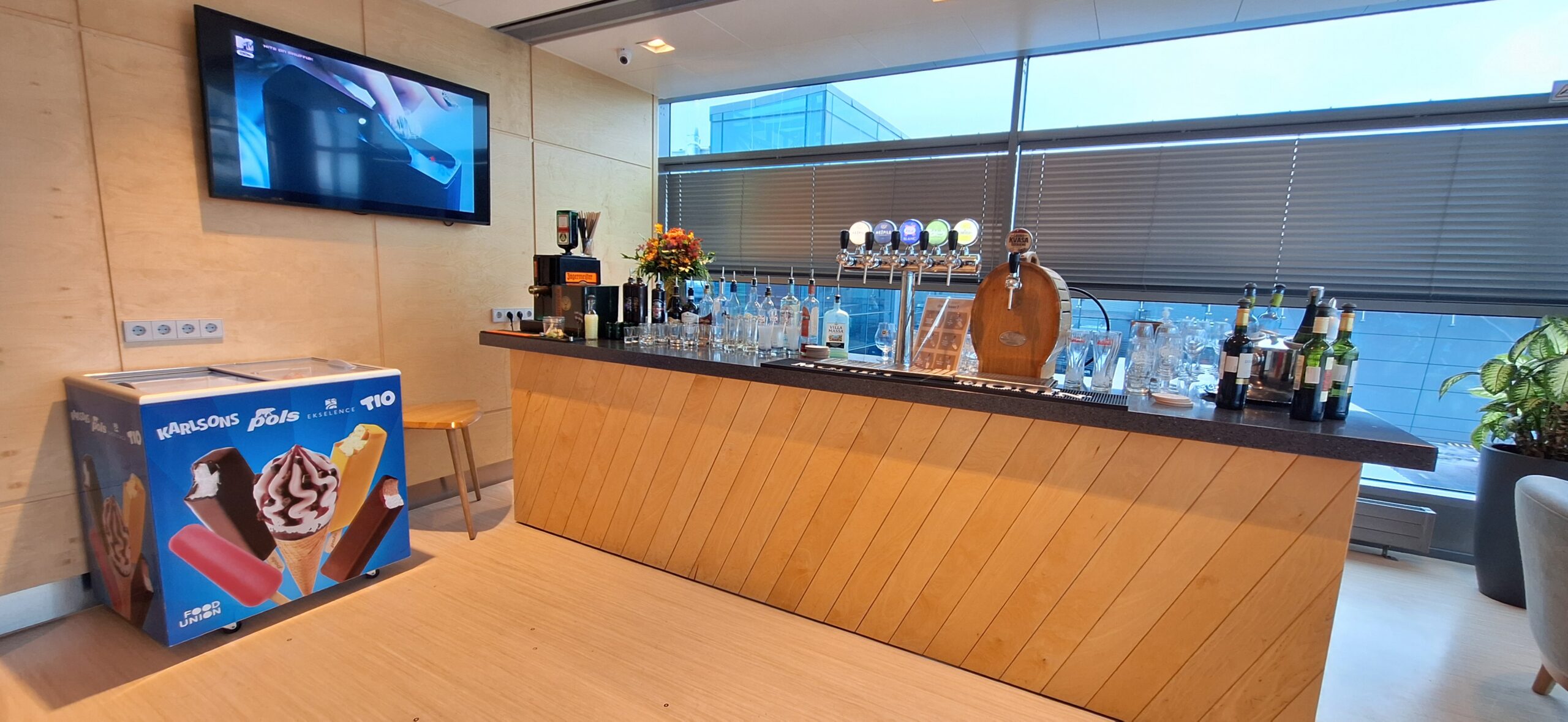 a bar with a few bottles of beer