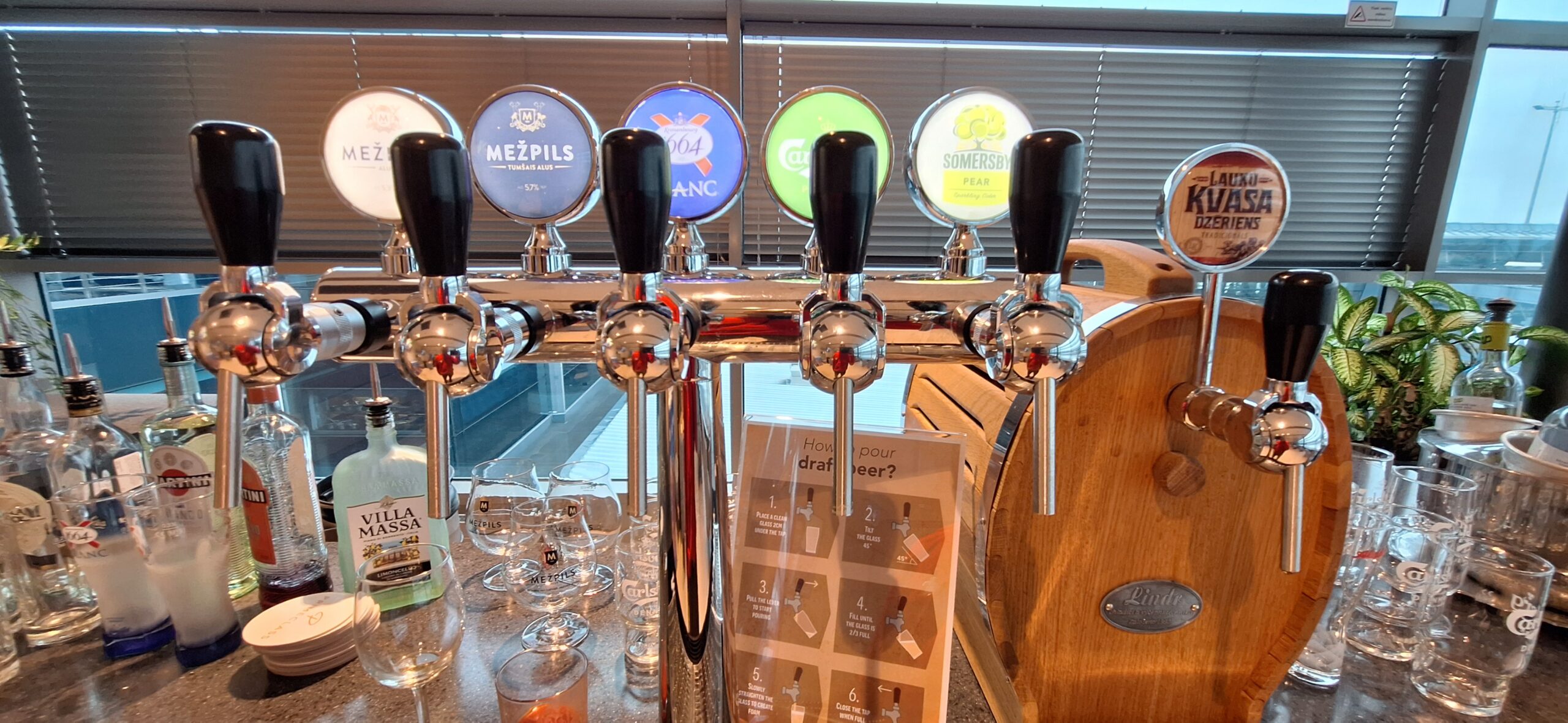 a group of beer taps on a table