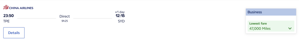 TPE-SYD china airlines flying blue