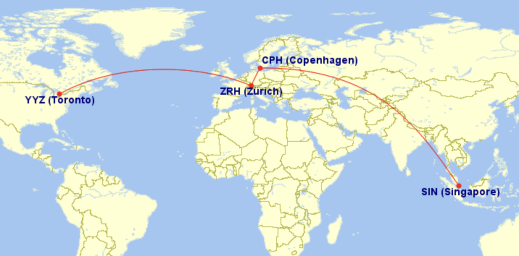 GCMap toronto to singapore