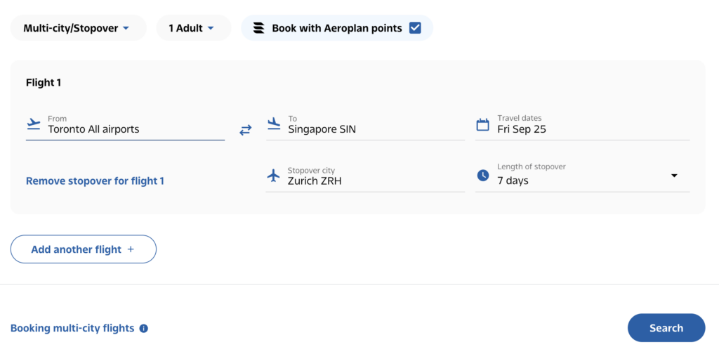 Aeroplan multi-city tool