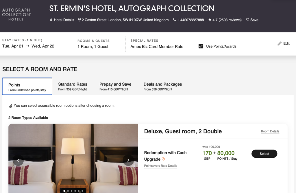 St. Ermin's Marriott Pointsavers