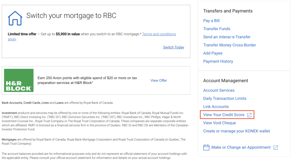 RBC see credit score