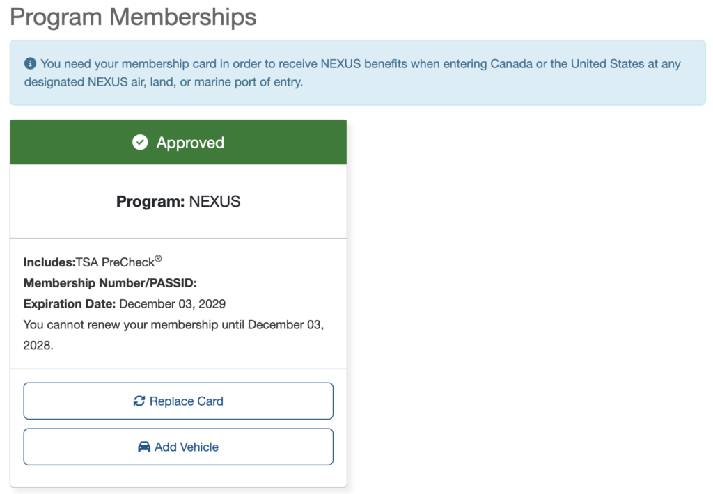 NEXUS membership approval