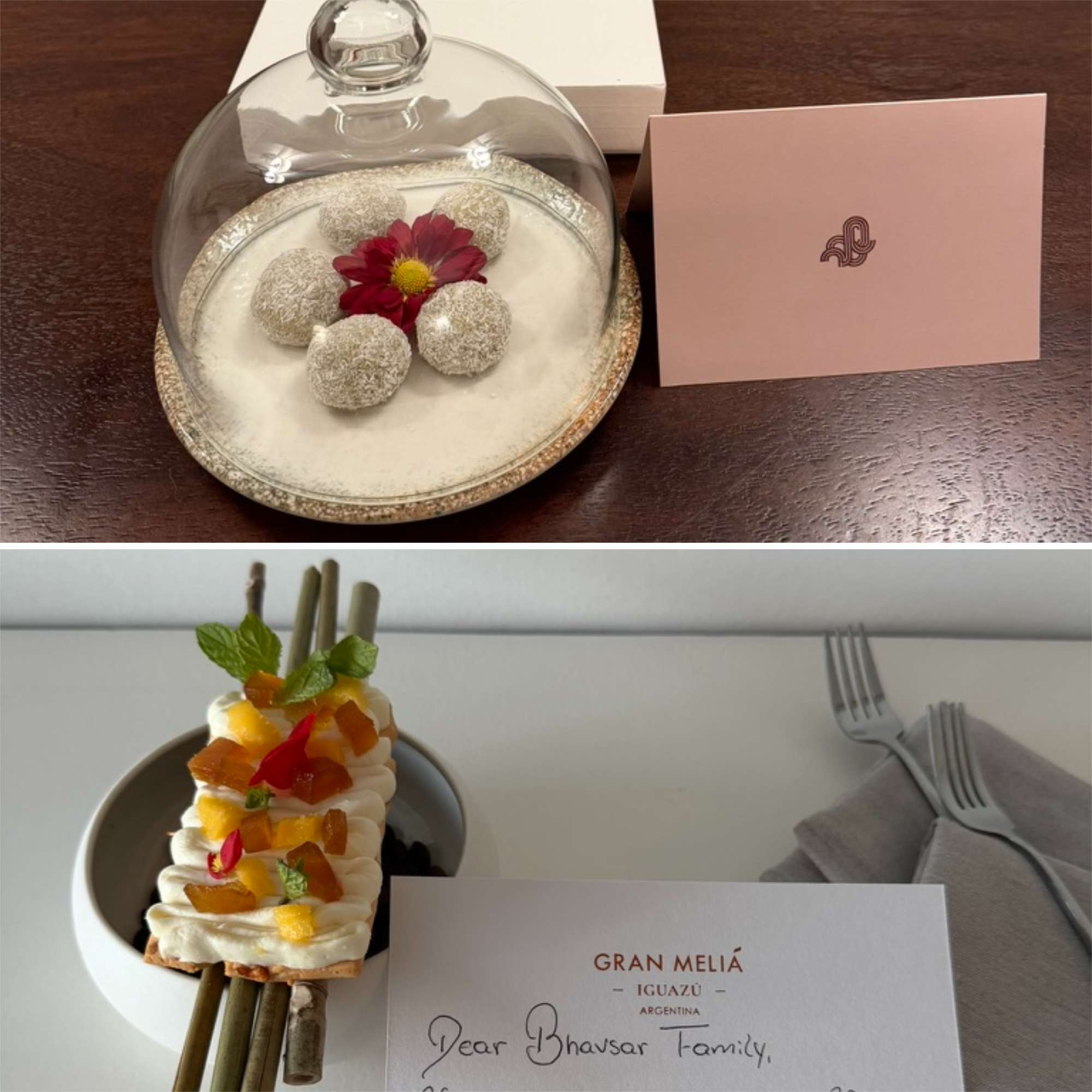 a plate with food on it and a card with a note