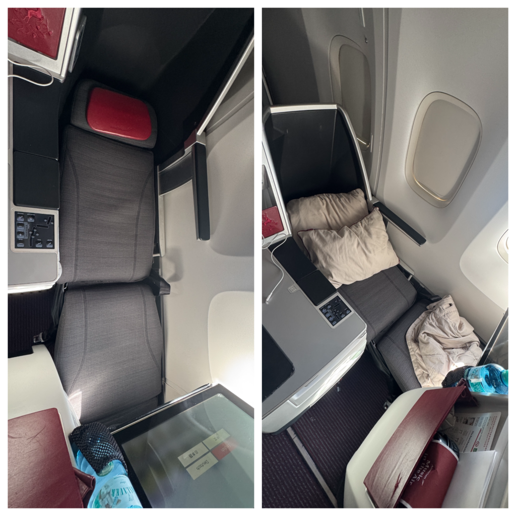 a seat and a television in a plane