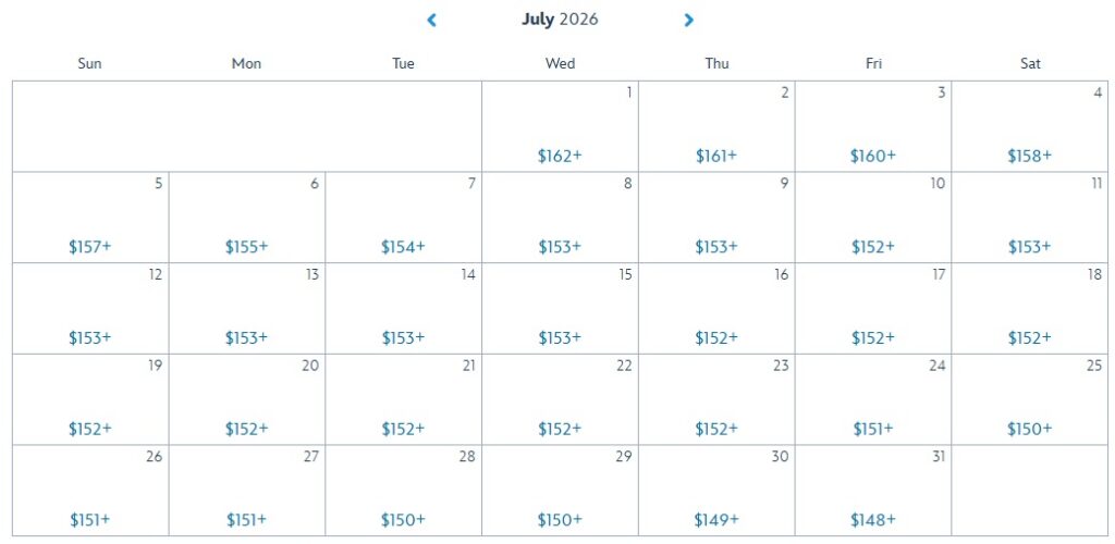 Disney July regular calendar