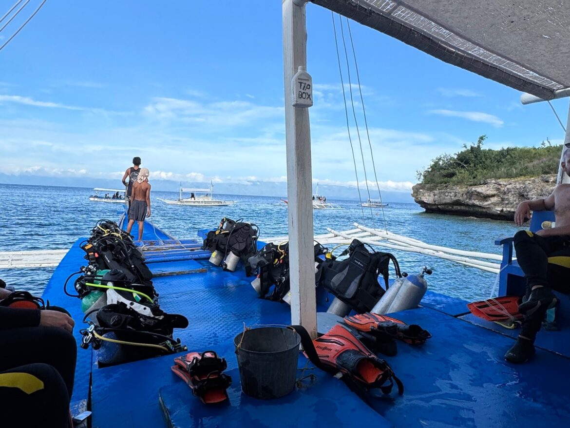 a boat with scuba gear on it
