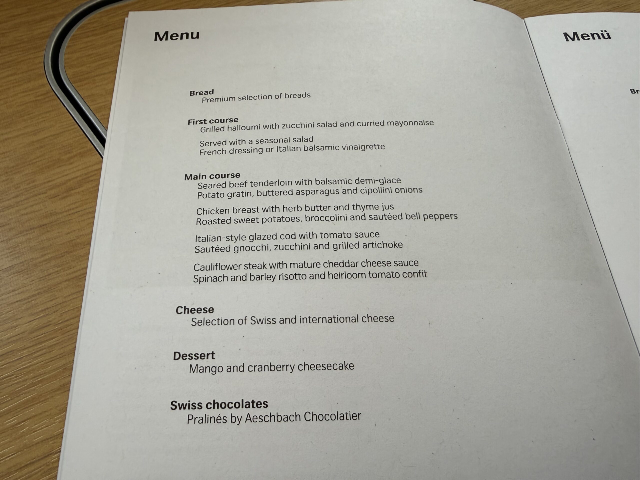 a menu on a table