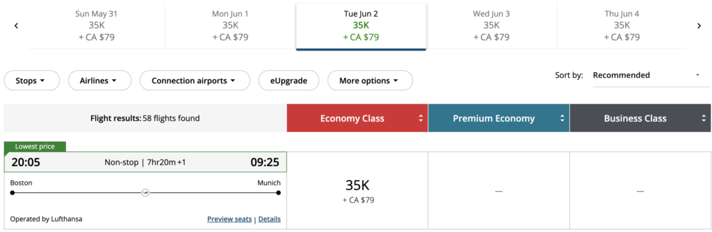 Aeroplan search result