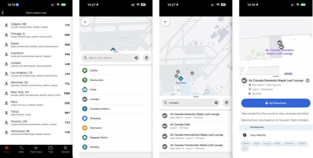 screenshots of a phone screen with a map and icons
