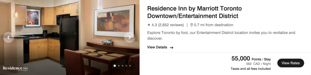 Residence Inn Toronto Marriott Bonvoy redemption