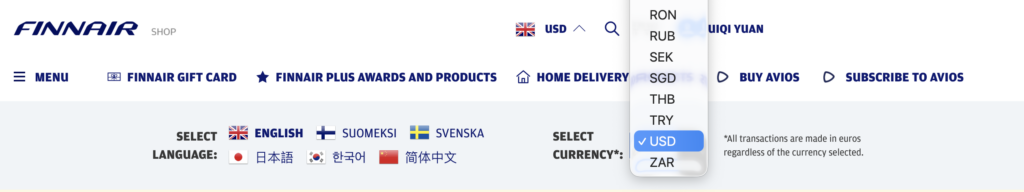 Finnair Plus website
