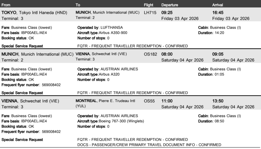 Aeroplan redemption