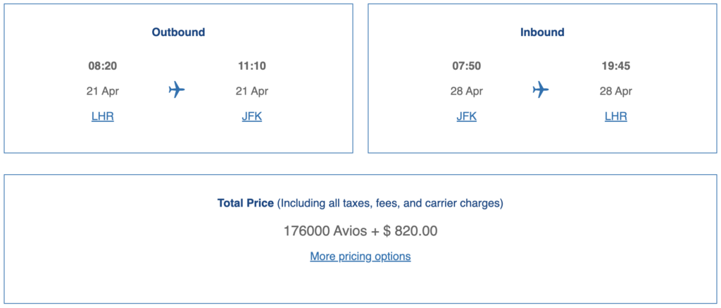 British Airways Avios redemption