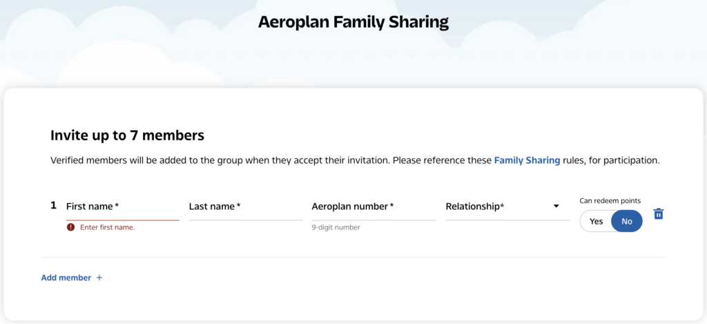 Aeroplan Family Sharing