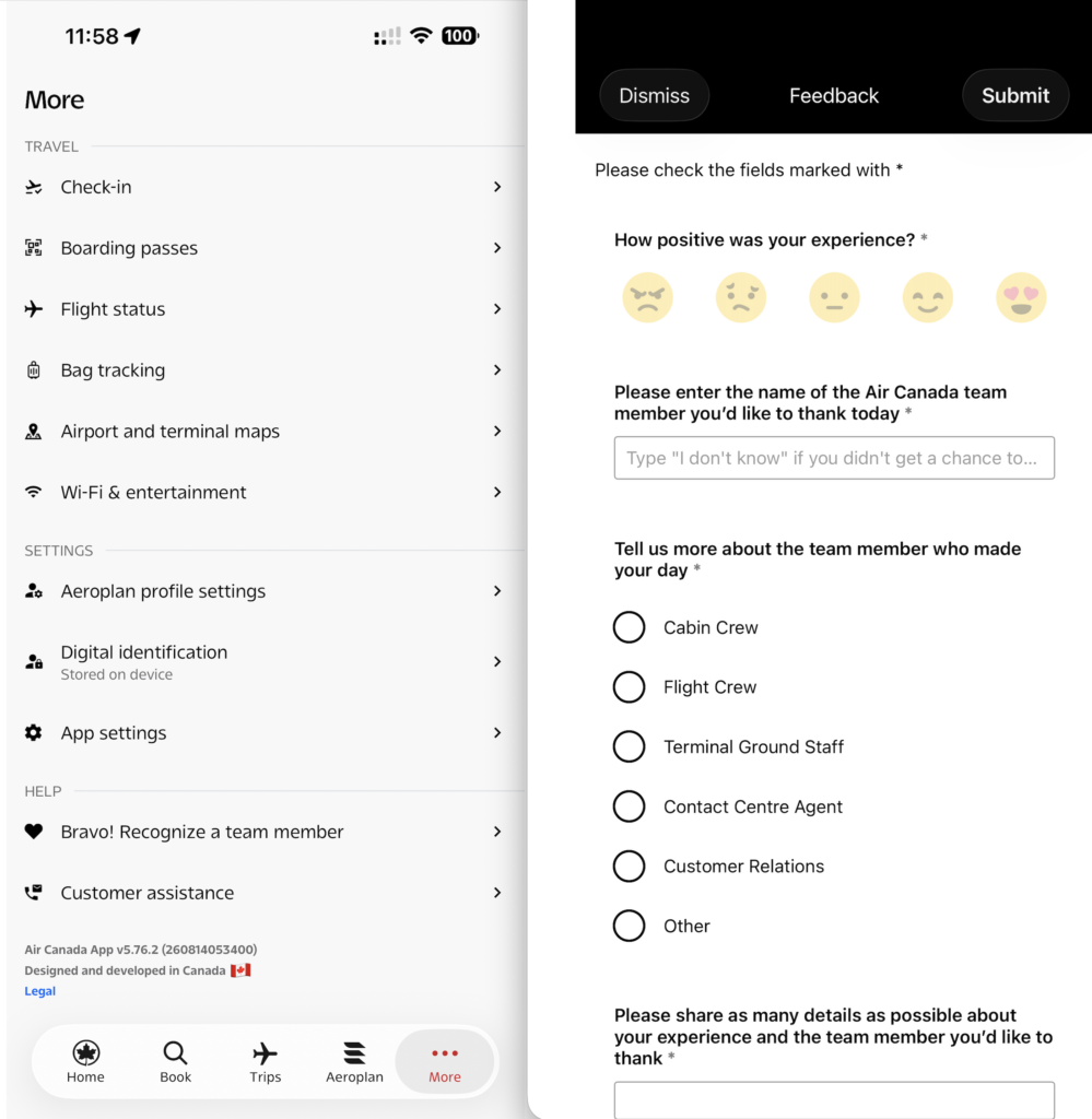 Air Canada app