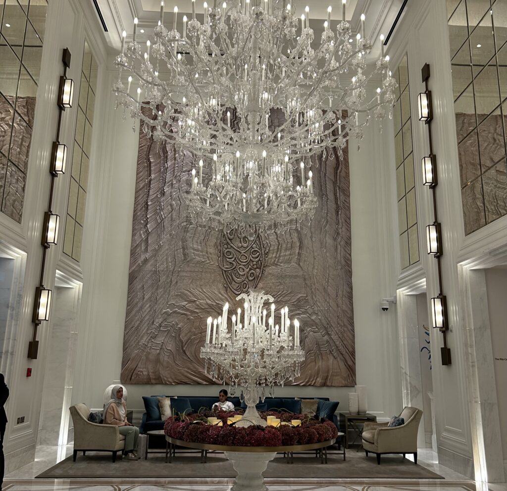 a large chandelier in a large room